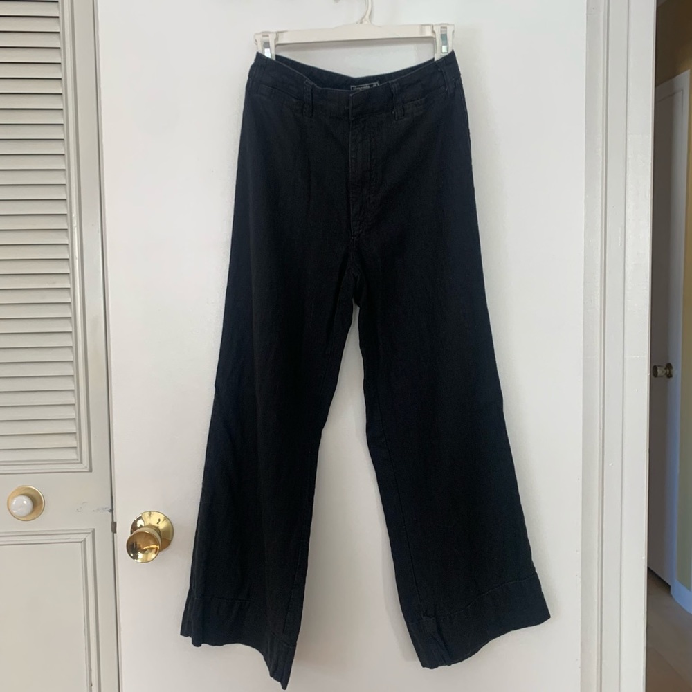 Abercrombie Wide Leg Crop Black Linen Trousers